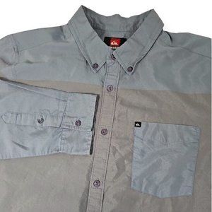 Quiksilver Mens Large Blue, Grey Long Sleeve Button Down Shirt‎